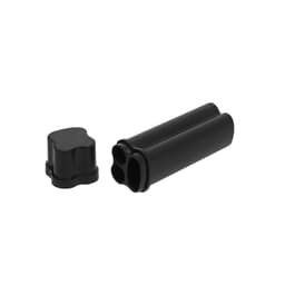 A black dual-chamber drink bottle with a removable cap, designed for two separate compartments.