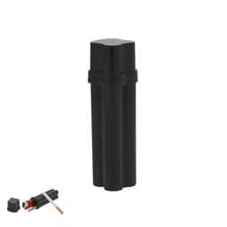 A black drink bottle with a cap and a compartment for accessories. Features a logo.