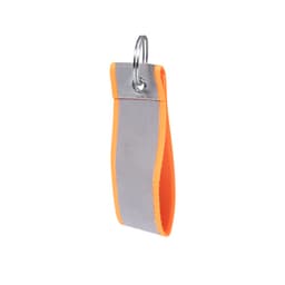 A grey and orange keyring with a metal ring for attachment. The material appears durable and is designed for functionality.