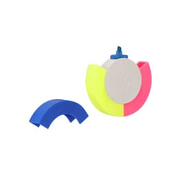 A set of Salmar Highlighters in vibrant blue, pink, and yellow hues, featuring a circular design and a branding logo.