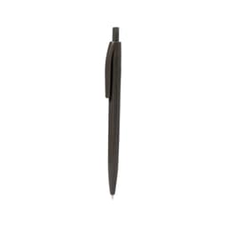 A black pen with a sleek design and a clip, featuring a logo on the side.