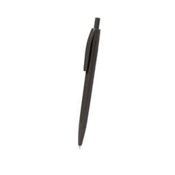 A black pen with a sleek design and a clip for convenience. It features a branding logo.