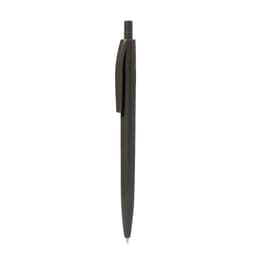 A black pen with a sleek design and a clip. The pen features a logo near the top.