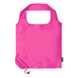 A foldable bag in vibrant pink, featuring a single handle and a logo tag. Lightweight and compact design.