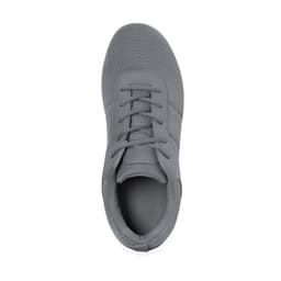 A grey shoe with a mesh upper and lace-up design, featuring a rounded toe and padded collar.