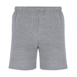 Grey dress shorts with an elastic waistband, featuring a simple design and no visible branding.