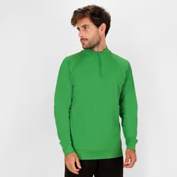 A green Brewer Hoodie with a half-zip design and long sleeves, featuring a logo on the upper left side.