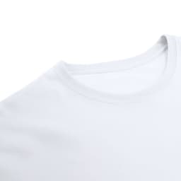A white adult t-shirt with a round neckline and minimal design, featuring a logo.
