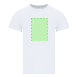 A white adult t-shirt featuring a blank area for customisation, with a light green outline.