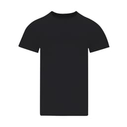 A black adult t-shirt with a classic crew neckline and short sleeves, featuring a branding logo.