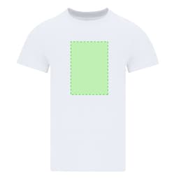 A white Minton adult oversize T-shirt featuring a green rectangular design area. It has a logo on the front.
