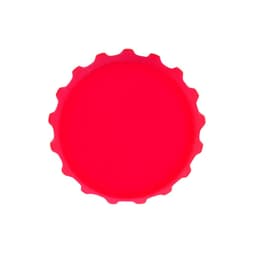 A drink bottle cap in bright red with a ridged edge, featuring a plain surface and no visible branding.