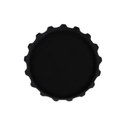 A black bottle cap with jagged edges, featuring no visible branding or text.