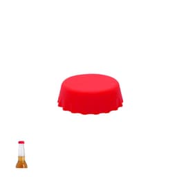 A drink bottle cooler in vibrant red, featuring a smooth finish and a fitted design. Includes a logo.