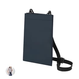 A navy bag with a simple design, featuring adjustable straps and a logo. Suitable for various casual uses.