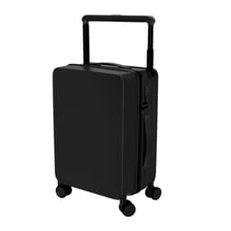 A black wheeled bag with a retractable handle and four wheels for easy mobility, featuring a simple design.