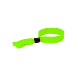 A neon green wristband with a black fastening, ideal for events and exhibitions.