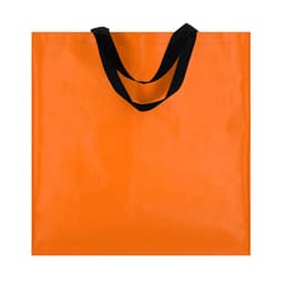 An orange bag with black handles, featuring a simple design and no visible logos or branding.