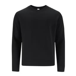 A black jumper with a crew neck and long sleeves, featuring a logo on the front.