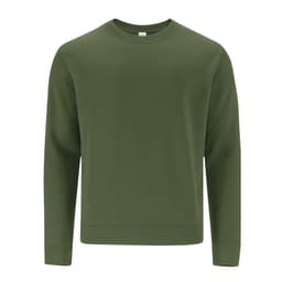A green sweatshirt with a crew neck and long sleeves, featuring a brand logo.