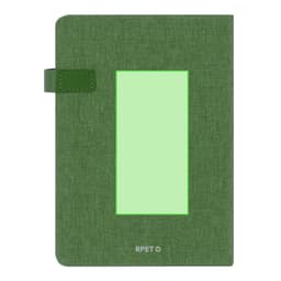 A green Mylok Diary featuring a textured cover and a rectangular space, secured with a matching strap.