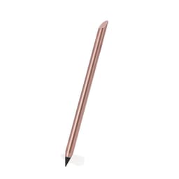 A grey-lead pencil with a sleek rose gold finish and a sharpened tip, featuring a branding logo.