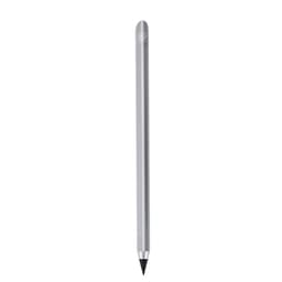 A grey lead pencil with a sleek silver design, featuring a logo on the body.