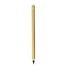 A grey-lead pencil in a sleek gold finish, featuring a logo at the top.