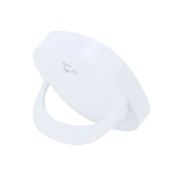 A white mirror with a handle, featuring a compact and sleek design. It has an embedded logo.
