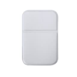 A white rectangular mirror with a textured surface, featuring a simple design and a small branding logo.