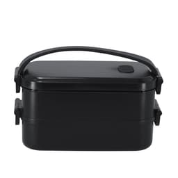 A black Curibox lunch box with a handle, featuring two stacked compartments and secure clasps.