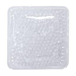 A clear gel pack filled with small beads, enclosed in a transparent plastic cover.