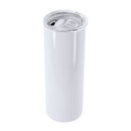 A drink bottle in white with a silver lid, featuring a logo on the front. Ideal for insulated beverages.