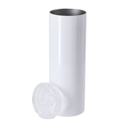 A drink bottle with a sleek white exterior and a clear lid, featuring an insulated design for temperature retention.