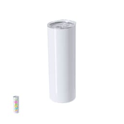 A drink bottle with a sleek white exterior, featuring a transparent lid and a logo on one side.