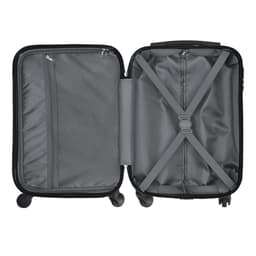 A wheeled bag in black, featuring a spacious interior with mesh pockets and cross straps for organisation.