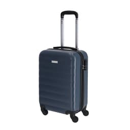 A wheeled bag in navy with a streamlined design, featuring a retractable handle and smooth wheels. It has a logo on the front.