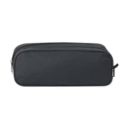 A dark grey pencil case with a zip closure and a logo, suitable for office or business use.