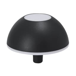 A black lamp with a dome shape and a white base, featuring a simple design and no visible branding.
