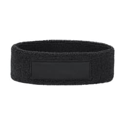 A black headband made from textured material, featuring a rectangular patch area. The headband has a simple design.