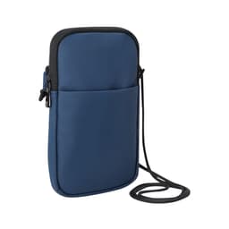 A navy blue Dumarex Bag with a zip closure and an adjustable strap, featuring a front pocket and branding.