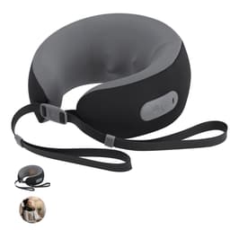 A grey and black neck massager with adjustable straps and control buttons, designed for comfort and relaxation.