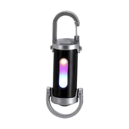 A black Luvaron Torch with a silver hook and an illuminated colour-changing section. It features a compact design.