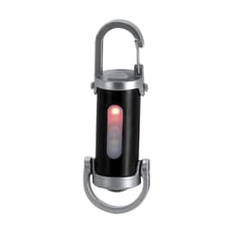 A black and silver Luvaron Torch with a hook for attachment, featuring a light in the centre.