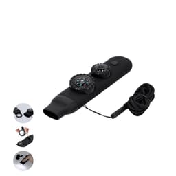 A black novelty item featuring dual compass dials, a whistle, and a lanyard for easy carrying.