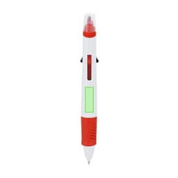 A multicoloured pen featuring red, white, and green colours, with a logo on the side.