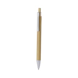 A wooden pen with a bamboo barrel and silver accents, featuring a clip and a sleek design.