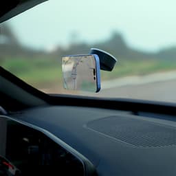 A car phone holder in blue, securely mounted on a windscreen, displaying a map. The interior of a vehicle is visible.