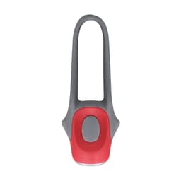 A bike light set featuring a grey body with a red accent and a logo on the front.