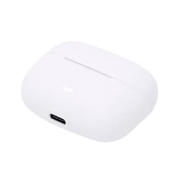 A white charging case for wireless earbuds with a USB-C port on the bottom and a minimalist design.